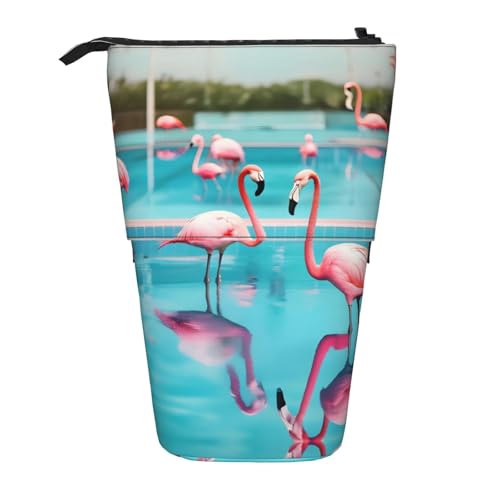 Vuoongt Stand Upflamingo und Schwimmbad-Druck-Federmäppchen, Teleskop-Schreibwaren-Aufbewahrungstasche für Zubehör, Büro, Make-up-Aufbewahrung von Vuoongt