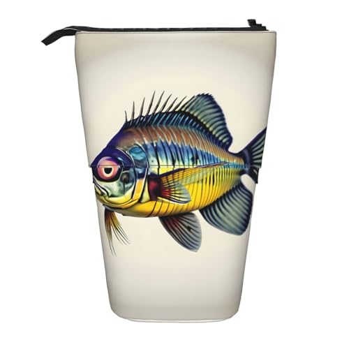 Vuoongt Stand Upfly Federmäppchen mit gelbem Fischdruck, Teleskop-Schreibwaren-Aufbewahrungstasche für Zubehör, Büro, Make-up, Aufbewahrung von Vuoongt