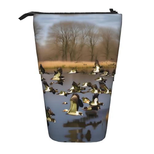 Vuoongt Stand Upflying Federmäppchen mit Wildenten-Druck, Teleskop-Schreibwaren-Aufbewahrungstasche für Zubehör, Büro, Make-Up Aufbewahrung von Vuoongt