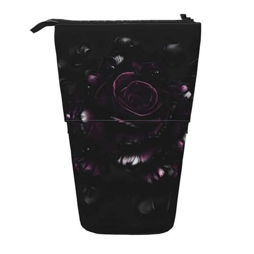 Vuoongt Stand Upgothic Federmäppchen mit Rosen-Druck, Teleskop-Schreibwaren-Aufbewahrungstasche für Zubehör, Büro, Make-up-Aufbewahrung von Vuoongt