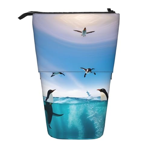 Vuoongt Stand Uphappy Federmäppchen mit Pinguin im Wasserdruck, Teleskop-Aufbewahrungstasche für Bürobedarf, Make-up, Aufbewahrung von Vuoongt