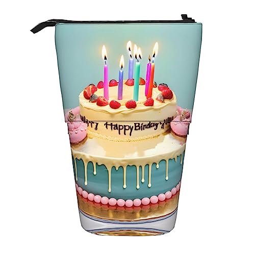 Vuoongt Stand Uphappy Federmäppchen mit großem Kuchendruck, Teleskop-Schreibwaren-Aufbewahrungstasche für Zubehör, Büro, Make-up, Schwarz, Einheitsgröße, Schwarz , Einheitsgröße von Vuoongt