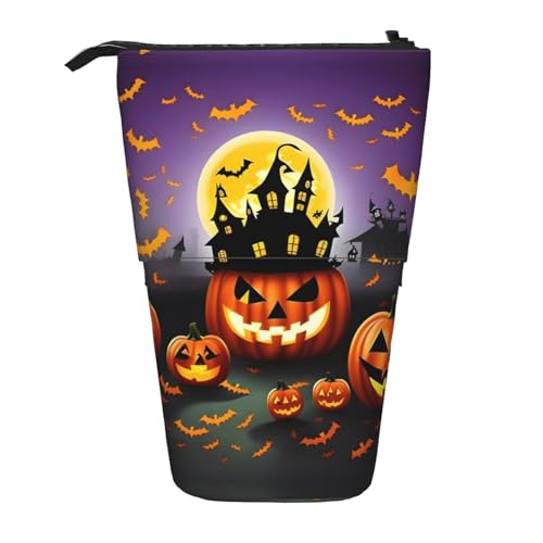 Vuoongt Stand Uphappy-Halloween-Day-Trick-or-Treat-Druck-Federmäppchen, Teleskop-Schreibwaren-Aufbewahrungstasche für Zubehör, Büro, Make-up-Aufbewahrung, Schwarz, One Size von Vuoongt