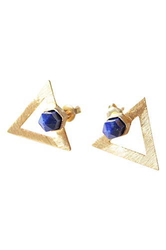 Ohrringe mit Lapis Lazuli - Dreiecksohrringe aus blauem 18K Gold für Frauen - Boho Hippie Ohrringe von Vurmashop
