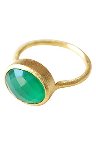 Vurmashop Damenring mit grünem Onyx, 18 kt Gold, Designer-Ring mit Halbedelstein grün von Vurmashop