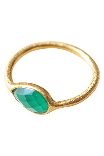 Vurmashop Ring aus 18-karätigem Gold mit natürlichem Onyx, Grün, Damenring mit Halbedelstein, Gold, Grüner Onyx von Vurmashop