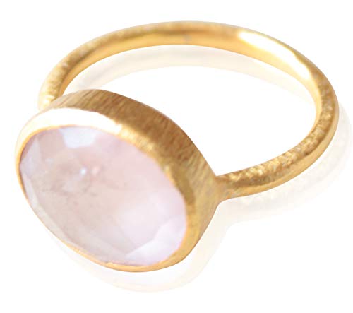 Vurmashop Ring mit Rosenquarz aus 18-karätigem Gold für Damen - Einzigartiger Designerring mit Halbedelstein Pink von Vurmashop