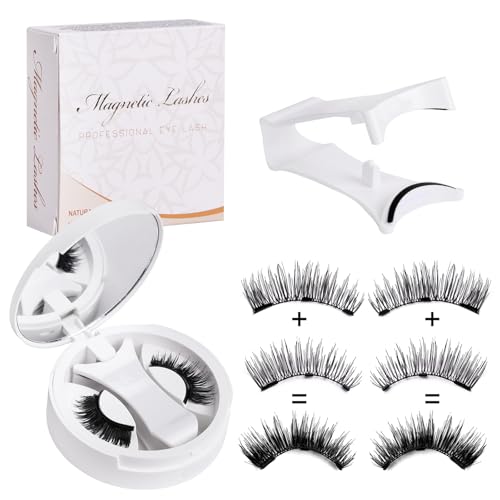 Magnetische Wimpern mit Applikator, wiederverwendbar, natürlicher Make-up-Effekt, kein Eyeliner erforderlich, kein Kleber erforderlich, 3D-Softbiegung, für ganztägiges Tragen geeignet. (CT10-1) von VwyuEgg