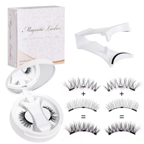 Magnetische Wimpern mit Applikator, wiederverwendbar, natürlicher Make-up-Effekt, kein Eyeliner erforderlich, kein Kleber erforderlich, 3D-Softbiegung, für ganztägiges Tragen geeignet. (CT10-2) von VwyuEgg