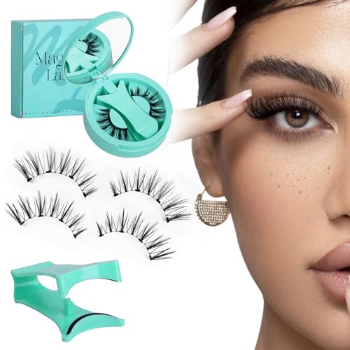 Magnetische Wimpern mit Applikator, wiederverwendbar, natürlicher Make-up-Effekt, kein Eyeliner erforderlich, kein Kleber erforderlich, 3D-Softbiegung, für ganztägiges Tragen geeignet. (ZP05) von VwyuEgg