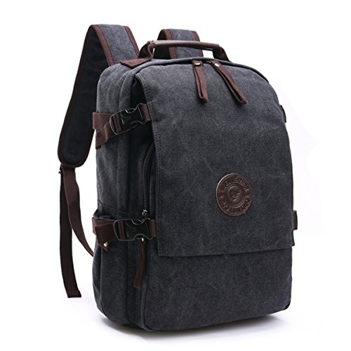 VwyuEgg Herren Laptop Rucksack Canvas Backpack Vintage Schulrucksack Daypacks für 15.6inch Zoll Laptop Work School Camping Outdoor Sport,Black von VwyuEgg