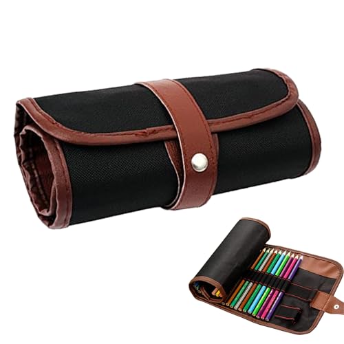 Vxcbad Roll-Up Bleistiftetui Leinwand Federmäppchen Rollmäppchen Stiftemappe Bleistiftetui für Künstler Studenten Office Professionals für Die Meisten Bleistifttypen, 72-Slot Schwarz von Vxcbad