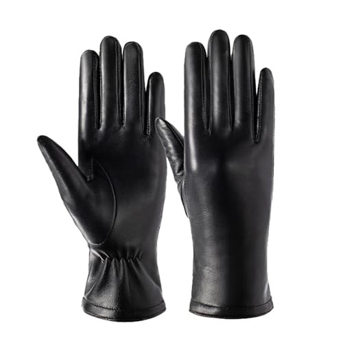 Vxcbad Damen Echtleder Handschuhe Innenfleece Warm Komfort Präzision Nähen Größe Reithandschuhe Damen für Herbst und Winter Tägliches Tragen L Schwarz von Vxcbad
