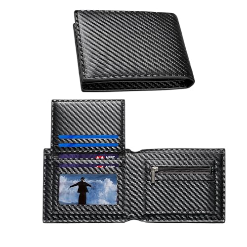 Vxcvzv 1 x Herren-Geldbörse, RFID-blockierend, schmal, faltbar, mit Münzfach, 2 Geldscheinfächern, 5 Kartenfächern, Ausweisfenster, 1 Fotoseite (schwarz) von Vxcvzv