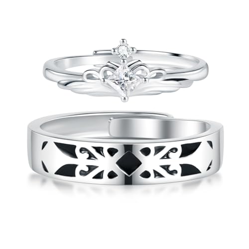 Vxddy Paar Ringe Eheringe Prinzessin und Ritter Hochzeitsringe Versprechen Sie und Ihn Paare Passender Ring Sterlingsilber Einstellbar Heiraten Verlobung Geschenke von Vxddy