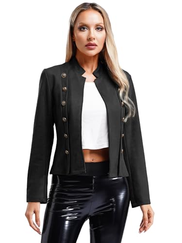 Vxuxlje Damen Langarm Wildlederjacke Stehkragen Jacke Offene Front Crop Jacke Halloween Cowgirl Faschingskostüm Schwarz L Vxuxlje Damen Langarm Wildlederjacke Stehkragen Jacke Offene Front Crop Jacke Halloween Cowgirl Faschingskostüm Schwarz L von Vxuxlje