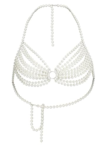 Vxuxlje Damen Perlen Bh Perlen Körperkette Körperschmuck Körpergeschirr Bikini Brustkette Offene Busen Bralett Nachtclub Clubwear Reizwäsche Typ B Einheitsgröße von Vxuxlje