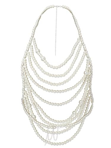 Vxuxlje Damen Perlen Bh Perlen Körperkette Körperschmuck Körpergeschirr Bikini Brustkette Offene Busen Bralett Nachtclub Clubwear Reizwäsche Typ C Einheitsgröße von Vxuxlje