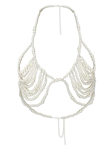 Vxuxlje Damen Perlen Bh Perlen Körperkette Körperschmuck Körpergeschirr Bikini Brustkette Offene Busen Bralett Nachtclub Clubwear Reizwäsche Typ F Einheitsgröße von Vxuxlje