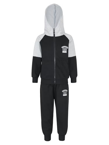 Vxuxlje Kinder Jogginganzug Für Jungen Set Mit Kapuzenjacke Mit Langen Ärmeln Und Hoch Taillierten Jogginghosen Teiliger Trainingsanzug Reißverschluss Schwarz 146-152 von Vxuxlje