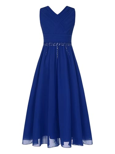 Vxuxlje Mädchen Festlich Kleid Ärmellose Hochzeitkleider Blumenmädchen Kinderkleid Elegant Abendkleid Weiß Kommunionkleid Blau 158-164 von Vxuxlje