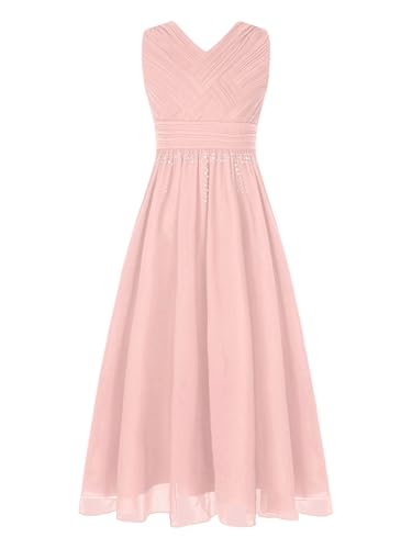 Vxuxlje Mädchen Festlich Kleid Ärmellose Hochzeitkleider Blumenmädchen Kinderkleid Elegant Abendkleid Weiß Kommunionkleid Rosa 110-116 von Vxuxlje