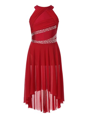 Vxuxlje Mädchen Tanzkleid Ärmellose Lyrical Kleid Latin Tanzanzug Mit Stass A-Linien Tüllkleid Festlich Kleider Partykleid Burgundy 170-176 von Vxuxlje
