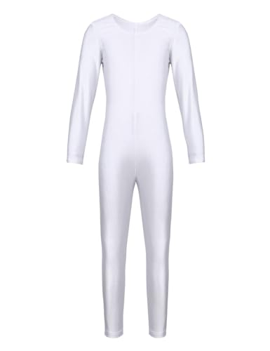 Vxuxlje Mädchen Turnanzug Ganzkörper Ballettbody Langarm Ballettanzug Overall Ballett Trikotanzug Gymnastikanzug Tanzkleidung Weiß 158-164 von Vxuxlje
