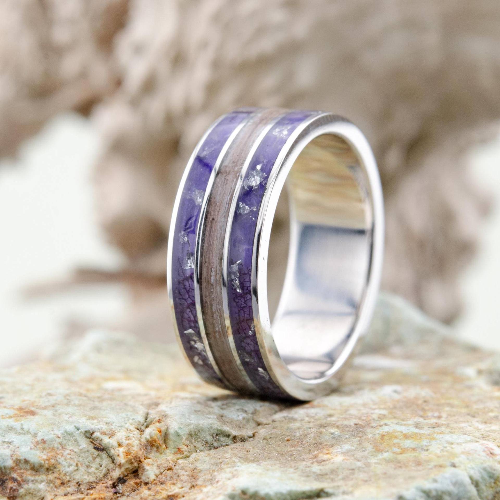 Herren Titanring Mit Pappelholz, Aus Pappelholz Und Blauer Hortensie, Ehering Titan Blau, Titanjubiläum von VyTvir