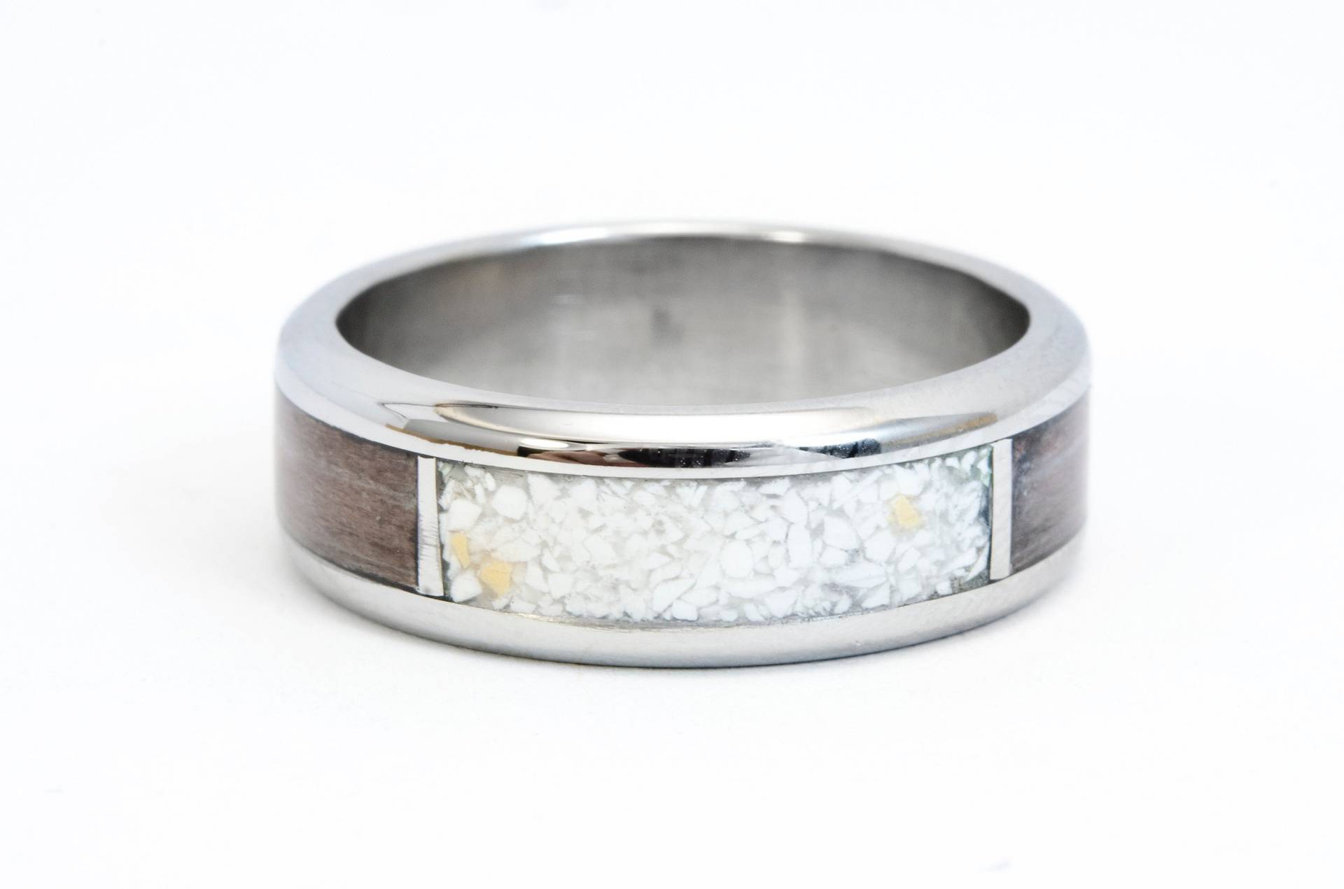 Titan Grau Pappel Weiß Achat Stein Ring. Weißer Ehering. Titanring Mit Weißem Achat, Hochzeitsring von VyTvir