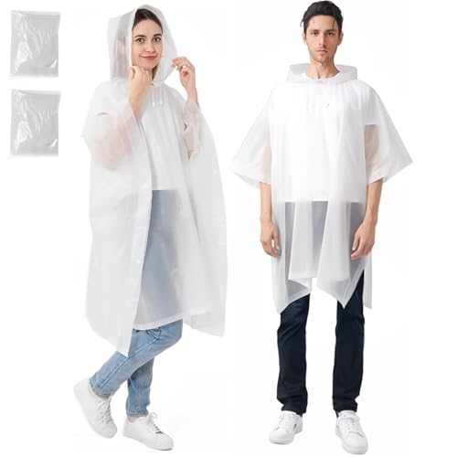 Vyanveo 2 Stück Regen Poncho Durchsichtig Regenponcho Regencape Damen Herren Transparent Regenmantel EVA Wasserdicht Regenschutz Wiederverwendbar für Reisen Wandern Radfahren Camping Fahrrad Festival von Vyanveo