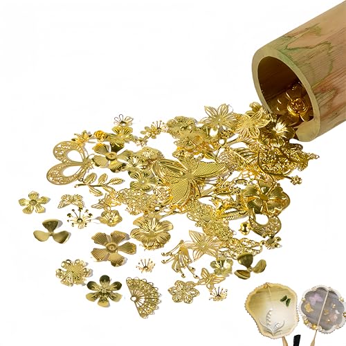 Vyloky 50g, 30-50 Stück，Haarnadel Blume Stück, Gold Haar Stick, diy Kopfschmuck Haar-Accessoires, Metall Blume Stück, handmade Fan diy Material (50g goldgelbe Blütenflocken) von Vyloky