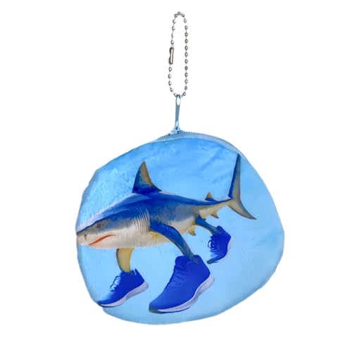 Vyloky Plüsch-Geldbörse mit Fabelwesen Design | Multifunktionale 10cm Mini-Tasche für Münzen & Ladekabel | AFFE, Hai, Frosch, Strichmännchen (Hai) von Vyloky