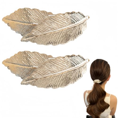 Vyloky Vintage Blatt Haarklammer 2er Set - Elegante Metall Spangen für Damen & Mädchen in Gold/Silber (Alltag Hochzeit Party) (Gold) von Vyloky