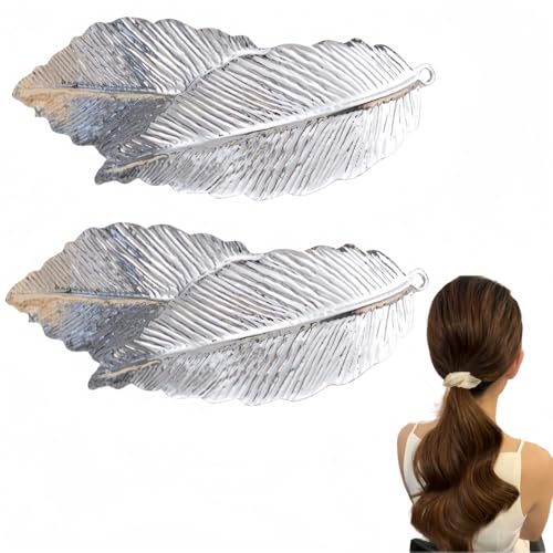Vyloky Vintage Blatt Haarklammer 2er Set - Elegante Metall Spangen für Damen & Mädchen in Gold/Silber (Alltag Hochzeit Party) (Silber) von Vyloky