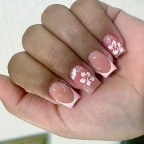 24 quadratische Nägel zum Aufdrücken, glänzende Designs, französische künstliche Acrylkleber für Frauen, transparent, 24 Stück von Vynetra