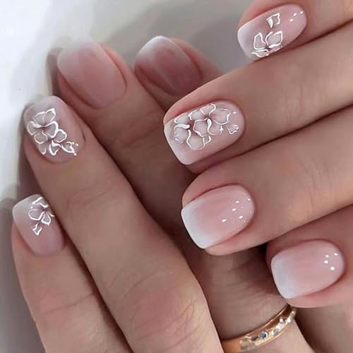 24 quadratische Nägel zum Aufdrücken auf französischen künstlichen Designs, falsche künstliche Geschenke für Frauen und Mädchen, Acrylkleber auf Nägeln für Frauen, transparent von Vynetra