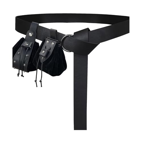 3X / Set Mittelalter Cosplay Set Gürteltasche PU Leder Hüfttasche Münzbörse Mittelalter Gürtel Dekoration für Halloween, Farbe: Schwarz von Vynetra