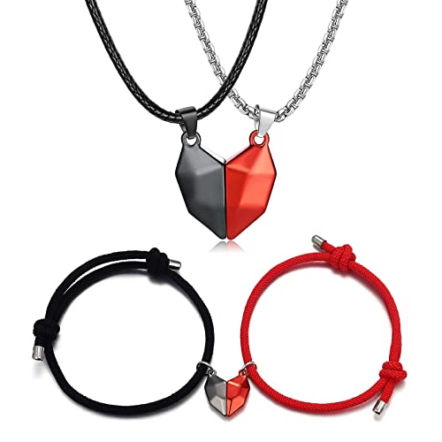 4 Stück/Set Paar Armbänder passende Halsketten Handgelenk Kette Damen Herren Anhänger Charm Schmuck Valentinstag Ihn Ihre beste Freundin Armreifen Freundschaft Paare Schmuck, Einheitsgröße, Wie von Vynetra