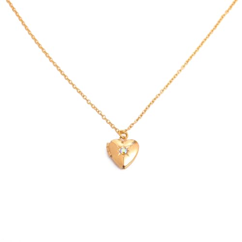 Elegante Herz-Foto-Medaillon-Halskette, multifunktionaler Metall-Geburtsstein-Schmuck, geeignet zum Dekorieren von Outfits für besondere Anlässe, Einheitsgröße, Wie beschrieben, Wie beschrieben von Vynetra