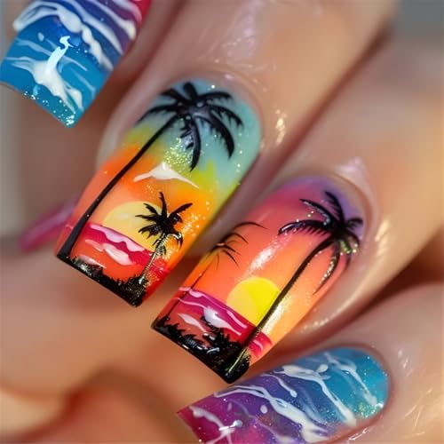 Fashion Sunset Palm Tree Press On Nails Acryl Stick On Nails Designed for Busy Women Seeking Convenience And Styles Fashionable False Nail von Vynetra