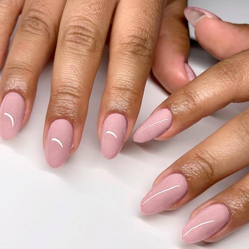 Kunstnägel zum Aufdrücken, kurz, Mandel, 30 Stück, Rosa in 15 Größen, glänzend, Acryl, zum Aufkleben, für Damen, Sarg, Mandel, French Tip On Nail von Vynetra