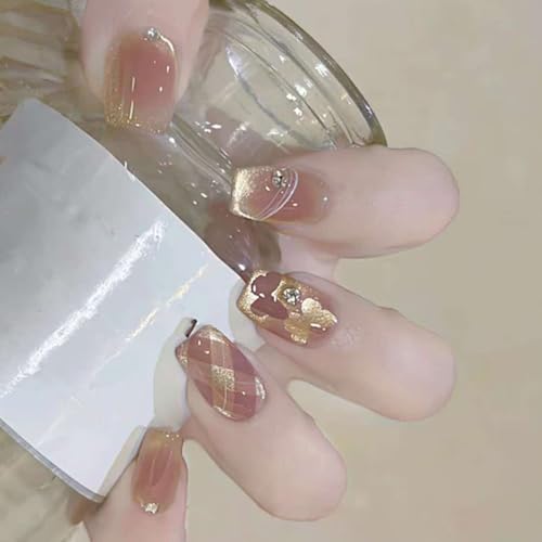 Press on Nails Quadratische Kunstnägel mit Schmetterlings-Designs, Katzenauge, glänzend, zum Aufkleben, Acryl, für Damen, künstliche Nägel von Vynetra