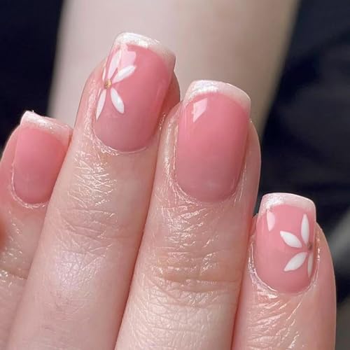 Quadratische Nägel zum Aufdrücken, Blume, Kunstkleber auf Glitzer, künstliches Acryl, 24 Stück, zum Aufkleben für Frauen, Design für künstliche Nägel von Vynetra