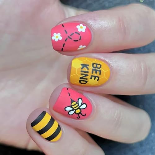 Quadratische Nägel zum Aufdrücken, bunte Blumen, künstliche Klebstoffe auf künstlichem Acryl, 12 Größen, 24 Stück, zum Aufkleben auf Acrylkleber für Damen, transparent von Vynetra