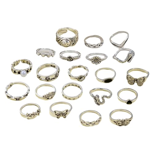 Retro Styles Damen Ringe 21 Stück mit Schmetterling und Herz Designs aus stabilen Legierungsmaterialien Freizeitkleidung Alltag Herz Designs Ringe von Vynetra