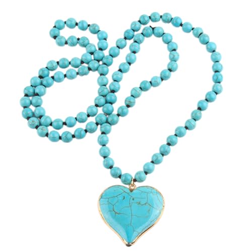 Styles Türkis-Perlen-Halskette für Damen, großer Herz-Anhänger, Choker, Vintage-Stil, lange Pullover-Kette, Zubehör Styles Türkis-Perlen-Halskette für Damen, großer Herz-Anhänger, Choker, Vintage-Stil, lange Pullover-Kette, Zubehör von Vynetra