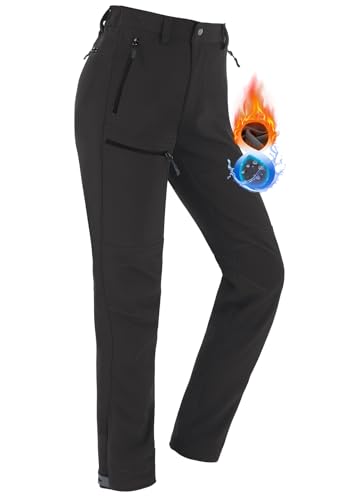 Vzteek Damen-Softshellhose-Thermohose-Wanderhose-Skihose-Wasserdicht-Winter-Warm-Gefüttert Regenhose Trekkinghose Kletterhose Outdoor Hosen für Damen 4 Reißverschlusstaschen(DunkelGrau,XXL) von Vzteek