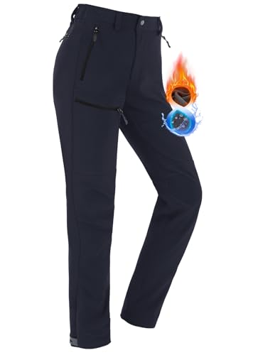 Vzteek Damen-Wanderhose-Thermohose-Skihose-Schneehose-Softshellhose-Wasserdicht Winter Warm Gefüttert Arbeitshosen Regenhose Trekkinghose Outdoor Hosen für Damen Cargohose (Navy,XL) von Vzteek