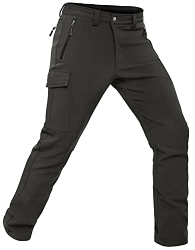 Vzteek Herren Wanderhose Thermo Softshellhose Wasserdicht Outdoorhose Winter Warm gefüttert Trekkinghose Winddichte Skihose 4wegestretch Schneehose, Fahrrad,Skifahren, Hundesport(Kohlengrau,S) von Vzteek